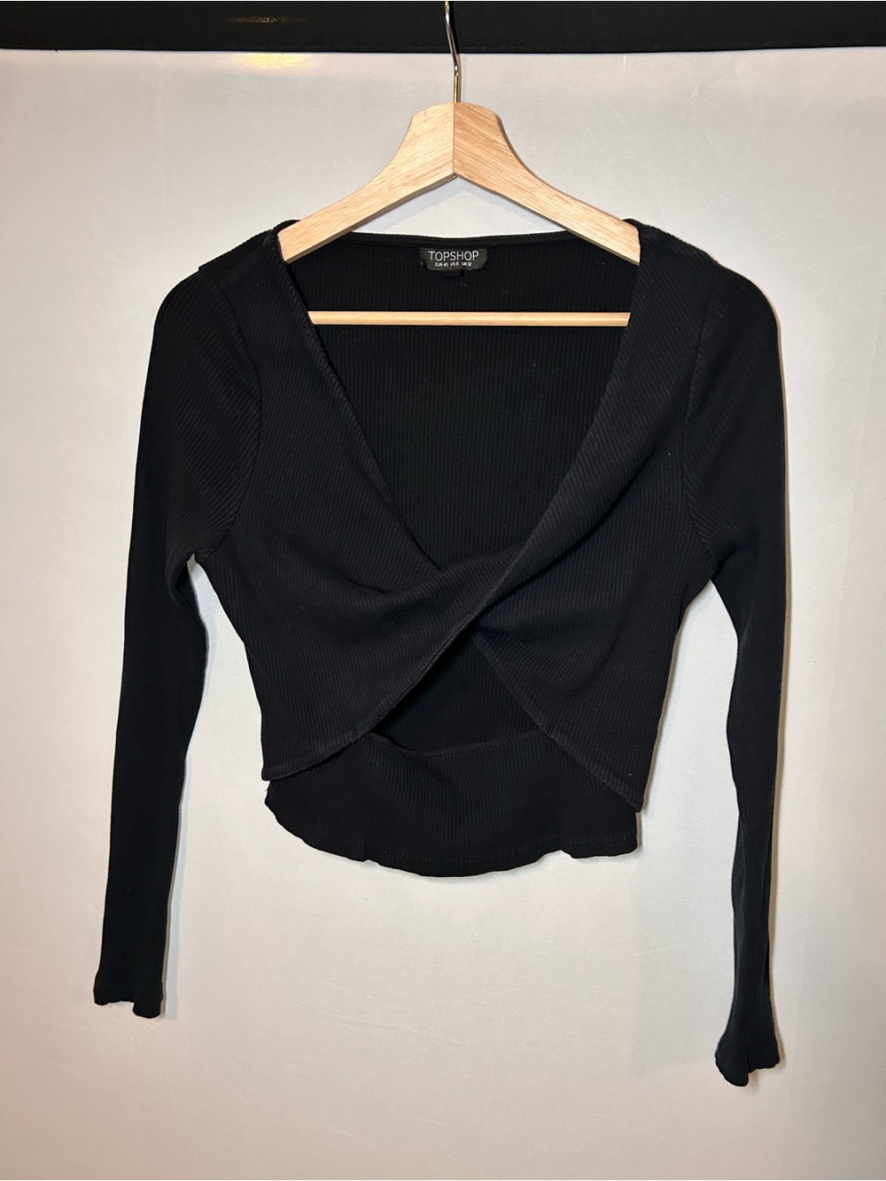 TopShop Black Ribbed Crossover Cutout Long Sleeve Sweater Crop - 8 - Picture 2 of 5
